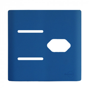 Placa p/ 2 Interruptores + Tomada 4x4 - Novara Azul Fosco